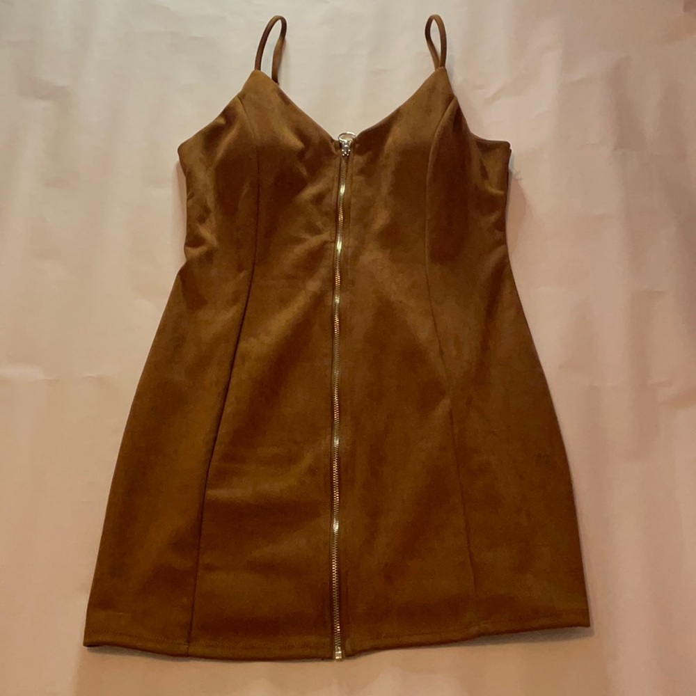 Brown Body Con Zipper Dress